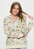 Forest Foliage Print Zip Up Hoodie