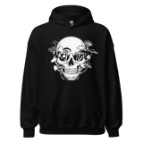 Mushroom and Skull, Black and White - Black Hoodie