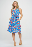 Blue Mushroom Print Fit and Flare - Dress