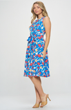 Blue Mushroom Print Fit and Flare - Dress