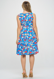 Blue Mushroom Print Fit and Flare - Dress