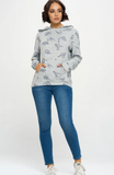 Dinosaur Print - Long Sleeve Hooded Shirt