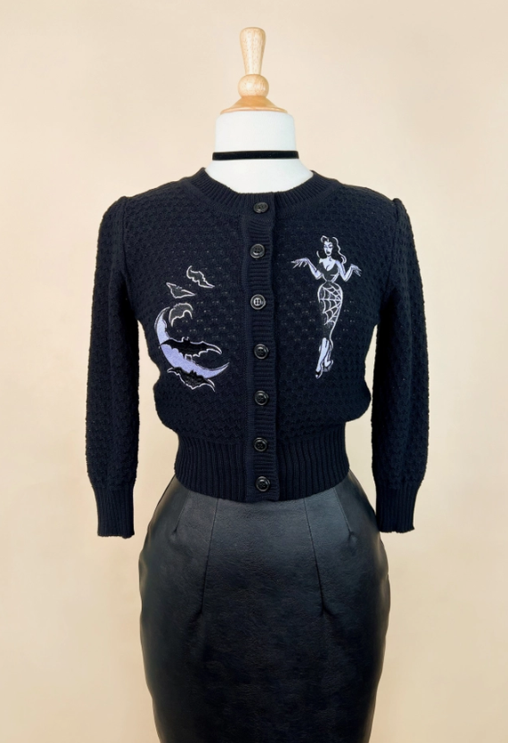 Deadly Dame Cropped Cardigan Black