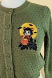 Black Cat Night Cropped Top Cardigan In Sage
