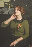 Black Cat Night Cropped Top Cardigan In Sage