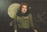 Black Cat Night Cropped Top Cardigan In Sage