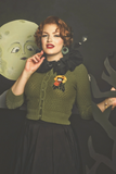 Black Cat Night Cropped Top Cardigan In Sage