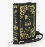 Holy Bible King James Version Book - Clutch Bag in Black and Gold Vinyl