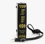Holy Bible King James Version Book - Clutch Bag in Black and Gold Vinyl