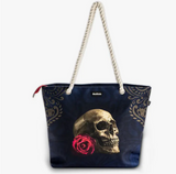 Skullistic Rose Skull Navy Shoulder Beach Bag