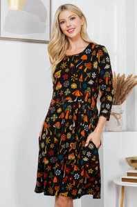 Autumn Mushroom Print Winter Tunic - Dress