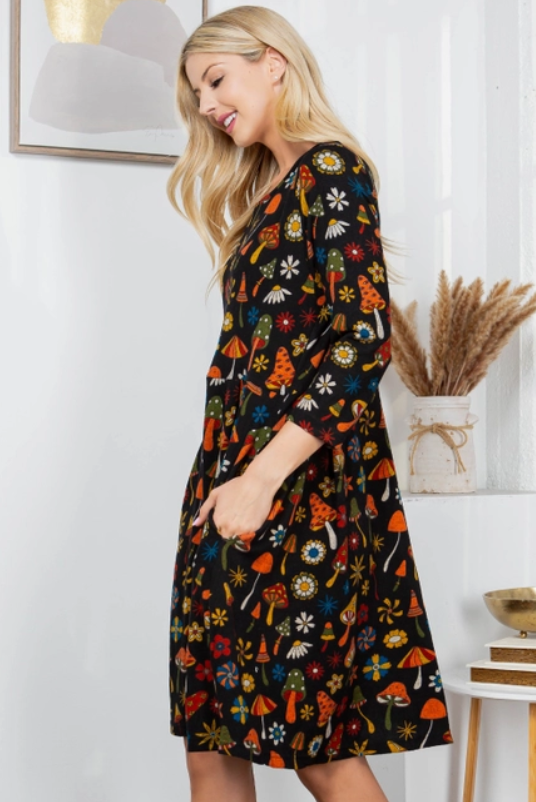 Autumn Mushroom Print Winter Tunic - Dress Universe In The Clouds Autumn Mushroom Print Winter Tunic - Dress Universe In The Clouds