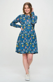 Colorful Cat Print Tunic Dress Blue - Dress