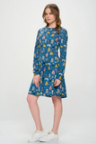 Colorful Cat Print Tunic Dress Blue - Dress