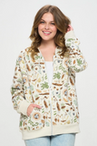 Forest Foliage Print Zip Up Hoodie