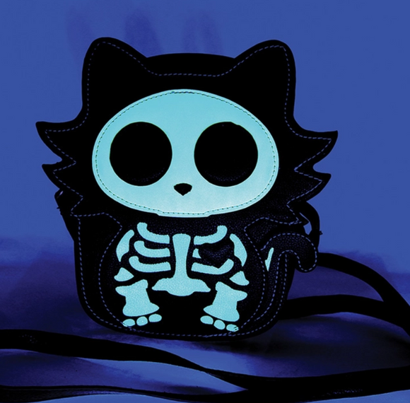 Glow in the Dark Sugar Skull Cat Crossbody Bag