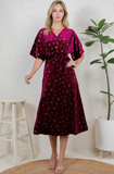 Golden Moon Star Velvet Wrap Midi - Burgundy Dress