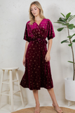 Golden Moon Star Velvet Wrap Midi - Burgundy Dress