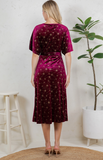 Golden Moon Star Velvet Wrap Midi - Burgundy Dress