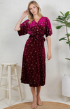 Golden Moon Star Velvet Wrap Midi - Burgundy Dress