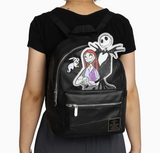 Nightmare Before Christmas Applique Character Art 12.5" Black Mini Backpack