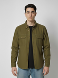 Olive Men's Denim Long Sleeve Shacket