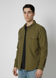 Olive Men's Denim Long Sleeve Shacket