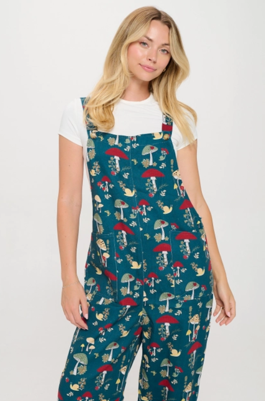 Mushroom Bug Print Corduroy Overall