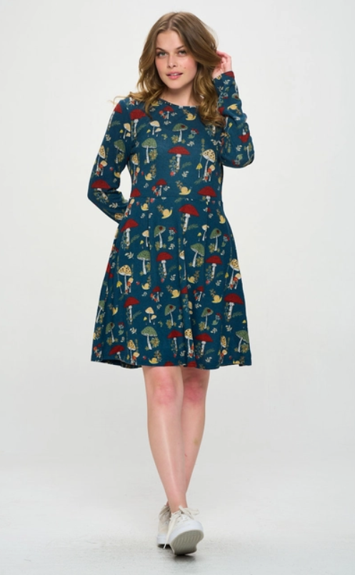 Mushrooms Floral and Bugs Print Tunic Dress