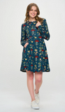 Mushrooms Floral and Bugs Print Tunic Dress