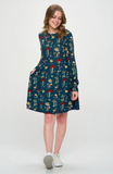 Mushrooms Floral and Bugs Print Tunic Dress