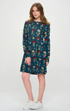 Mushrooms Floral and Bugs Print Tunic Dress