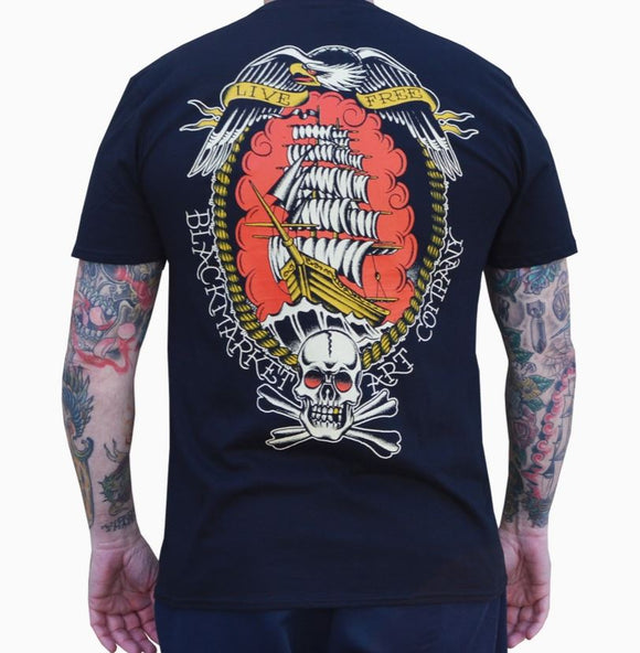 Live Free- Pirate Ship  - T-shirt