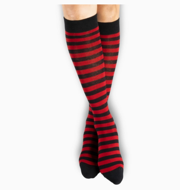 Cherry and Black Stripes Knee High Socks