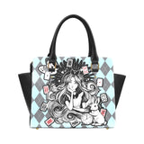 Alice and Rabbit In wonderland - Drinking Tea blue and grey- Shoulder Hand bag