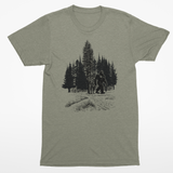 Bigfoot in Trees/ Forest - Heather military green T-shirt