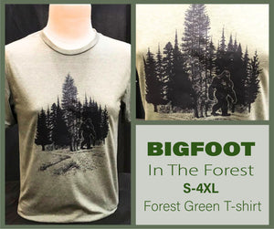 Bigfoot in Trees/ Forest - Heather military green T-shirt