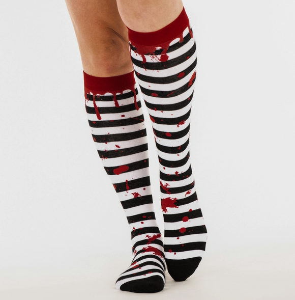 Sanguine Stripes Blood Spatter Knee High Socks