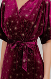 Golden Moon Star Velvet Wrap Midi - Burgundy Dress