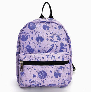 Celestial Cat Collage- Purple Mini Backpack in Nylon