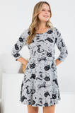 Crystal Cat Print Winter - Grey Tunic Dress