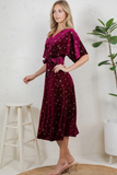 Golden Moon Star Velvet Wrap Midi - Burgundy Dress