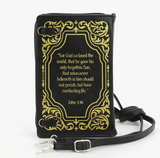 Holy Bible King James Version Book - Clutch Bag in Black and Gold Vinyl