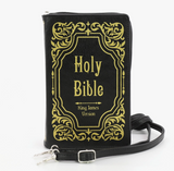 Holy Bible King James Version Book - Clutch Bag in Black and Gold Vinyl