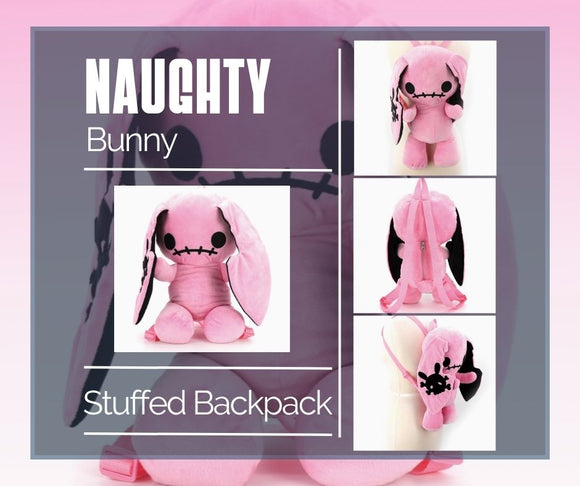 Pink Naughty Bunny Stuffed Backpack