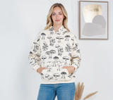 Black Mushroom Pullover Fleece Hoodie