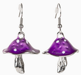 Purple and Silver Mushroom Earrings