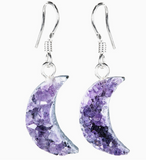Sterling Silver and Amethyst Druzy Small Moon Earrings