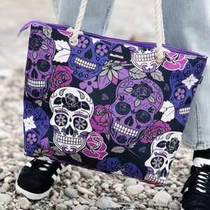 Skullistic Sugar Skull Purple Shoulder Beach Bag