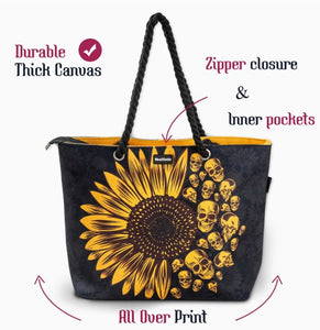 Skullistic Sunflower Skulls Shoulder Beach Bag